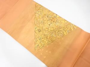 引箔　幾何学に華紋織り出し　名古屋帯